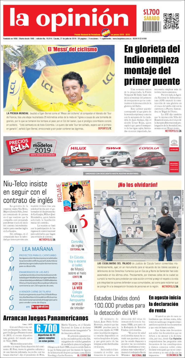 Portada de Diario La Opinion (Colombia)