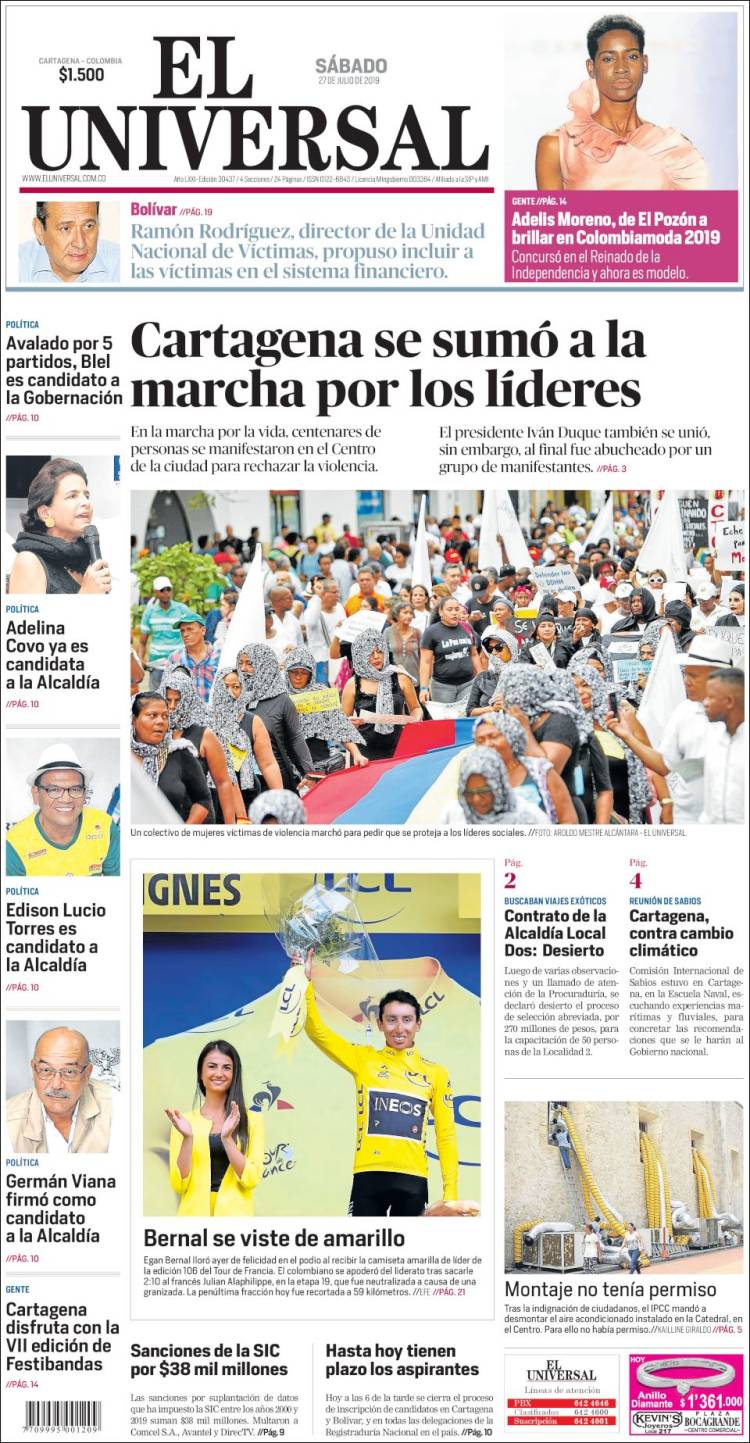 Portada de El Universal (Colombia)