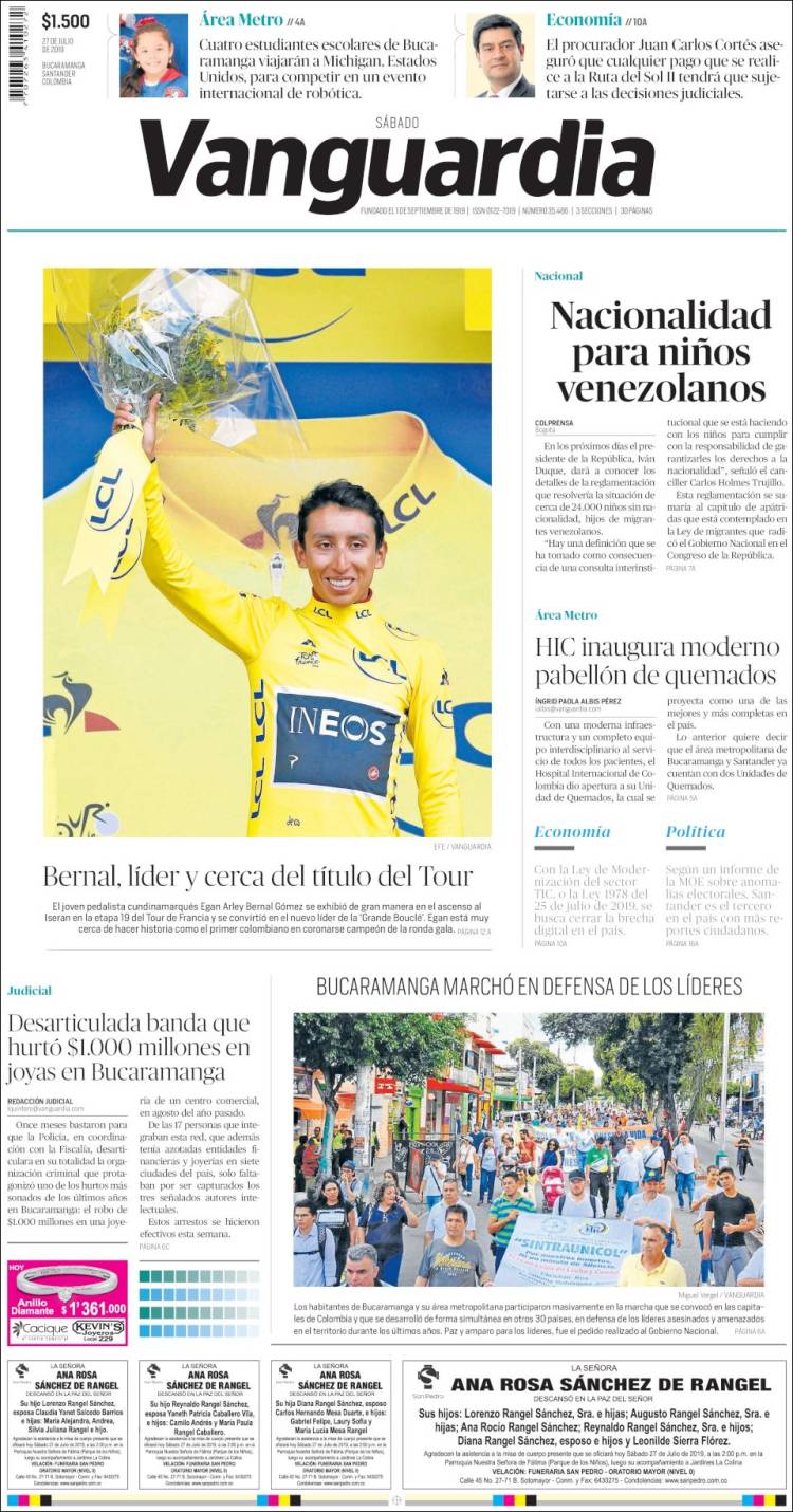 Portada de Vanguardia Liberal (Colombia)