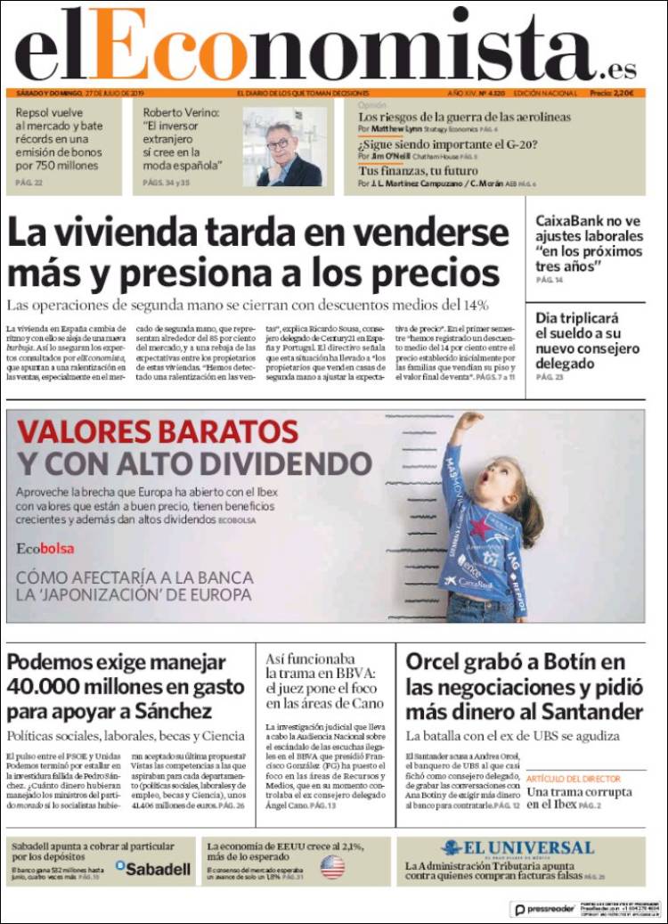 Portada de El Economista (Espa&ntilde;a)