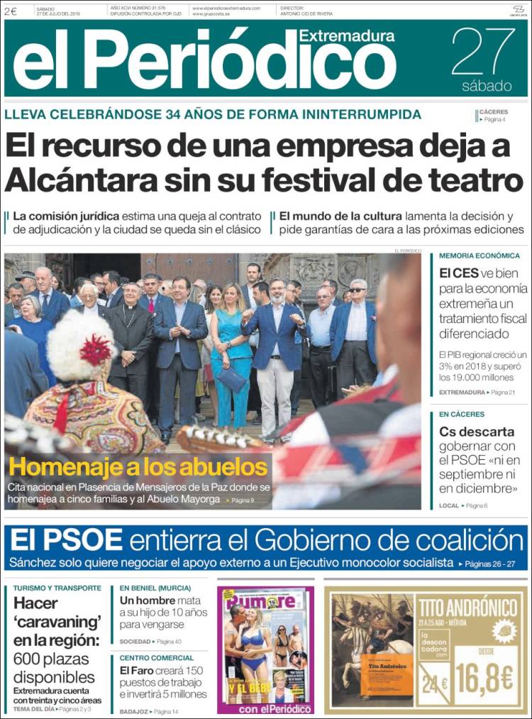 Portada de El Periódico de Extremadura (Espa&ntilde;a)