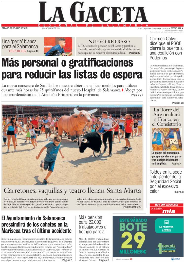 Portada de La Gaceta de Salamanca (Espa&ntilde;a)
