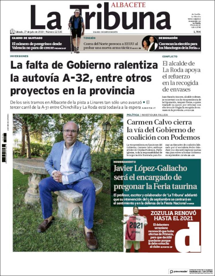 Portada de La Tribuna de Albacete (Espa&ntilde;a)