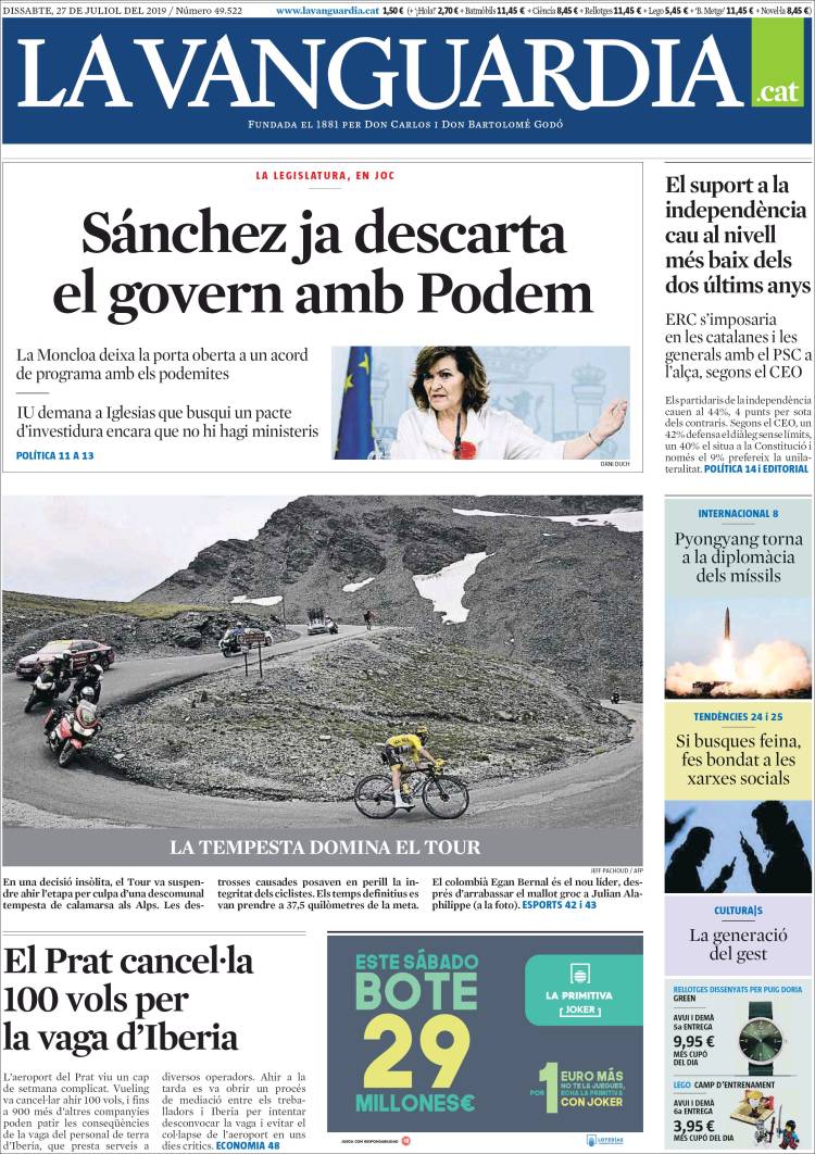 Portada de La Vanguardia (Espa&ntilde;a)