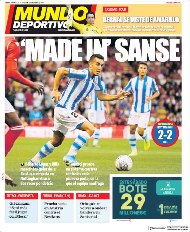 Portada de Mundo Deportivo Gipuzkoa (Espa&ntilde;a)