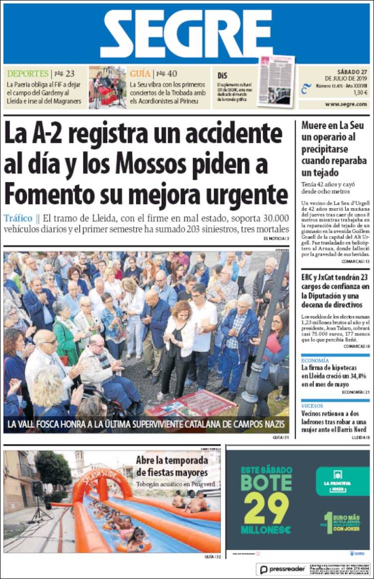 Portada de Segre  (Espagne)