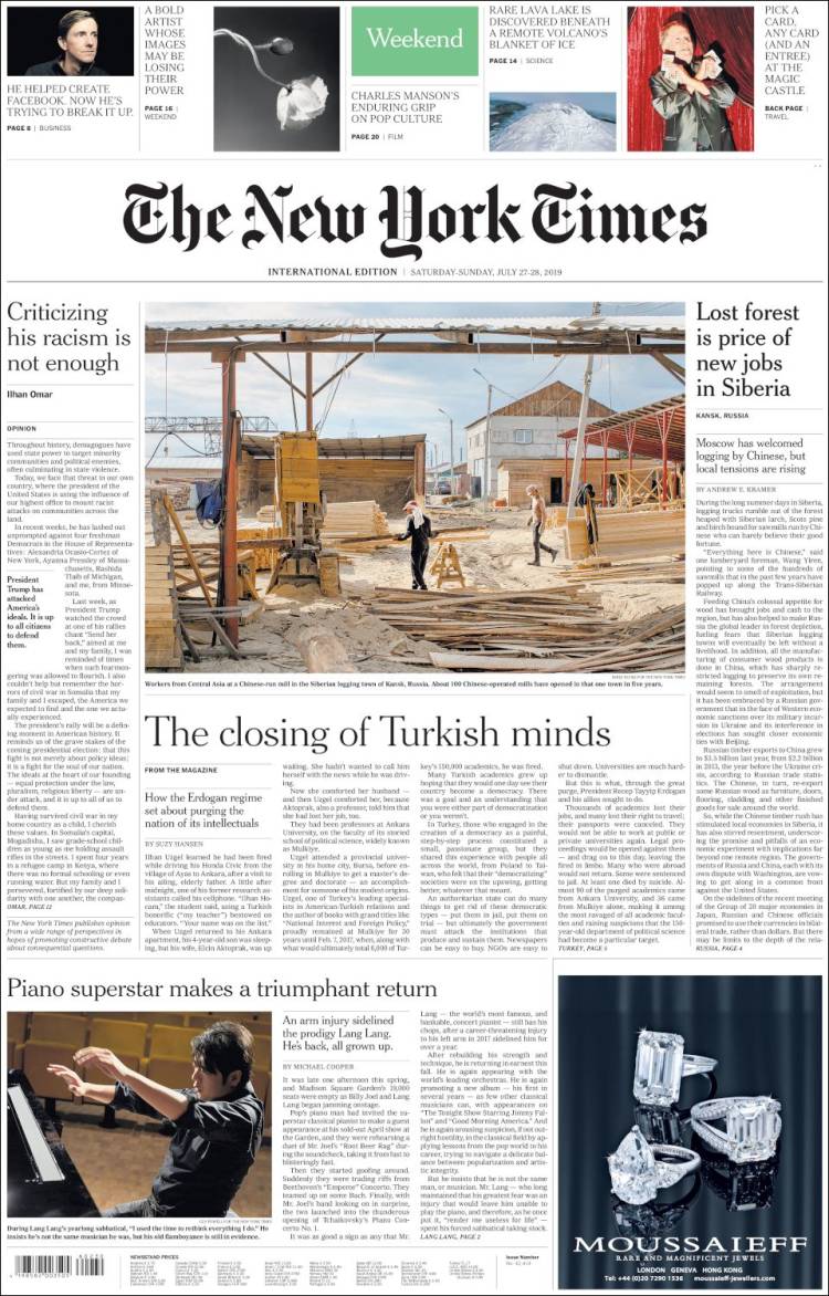 Portada de International New York Times (Europa)
