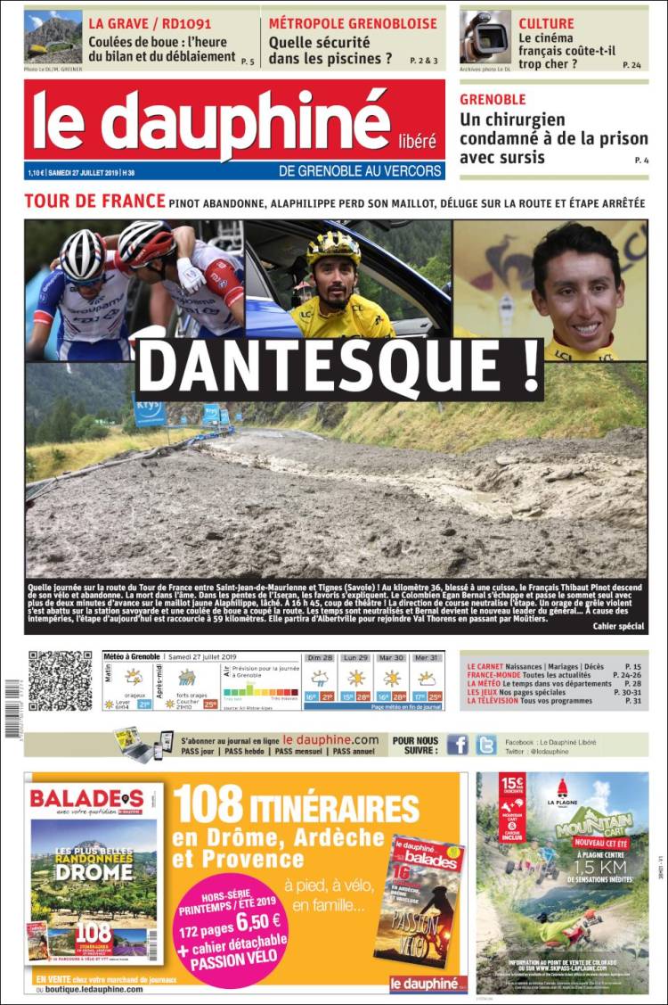 Portada de Le Dauphiné Libéré (Francia)