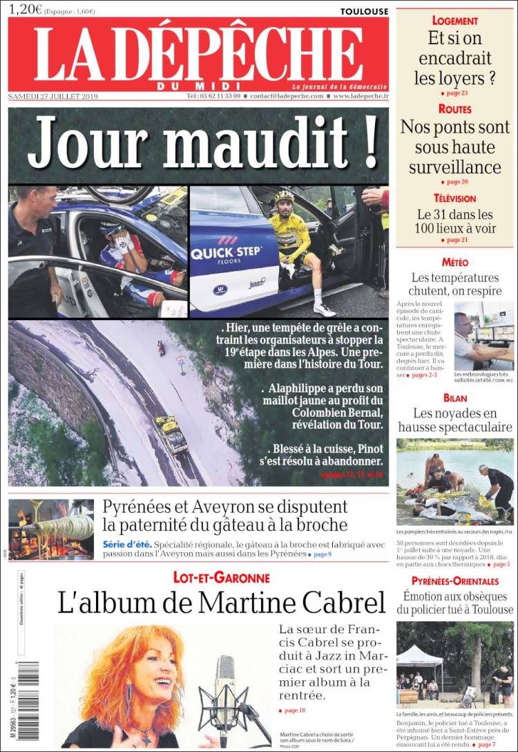 Portada de La Dépêche du Midi (Francia)