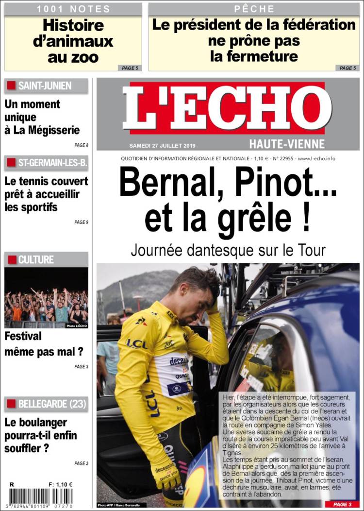 Portada de L'Echo de la Haute-Vienne (Francia)