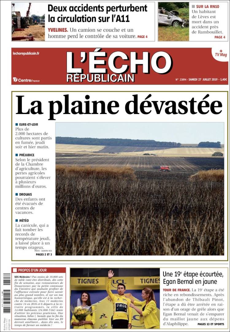 Portada de L'Echo Républicain (Francia)