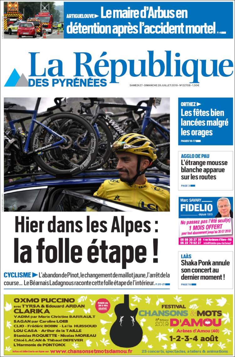 Portada de La République des Pyrénées (Francia)