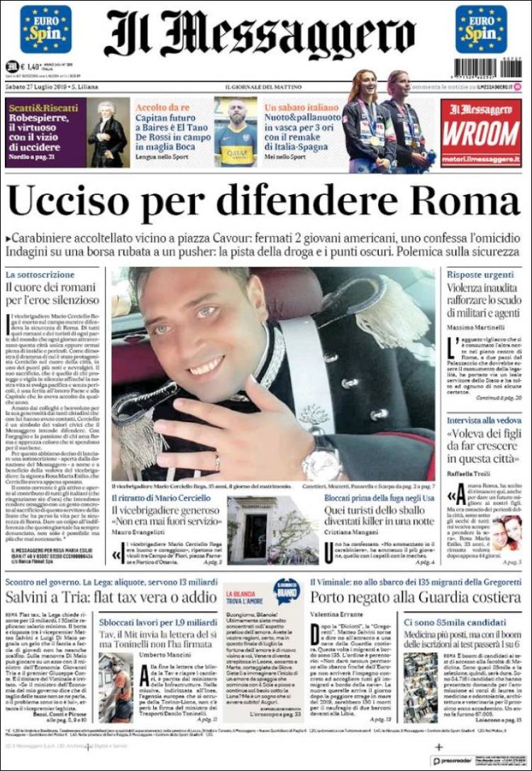 Portada de Il Messaggero (Italia)