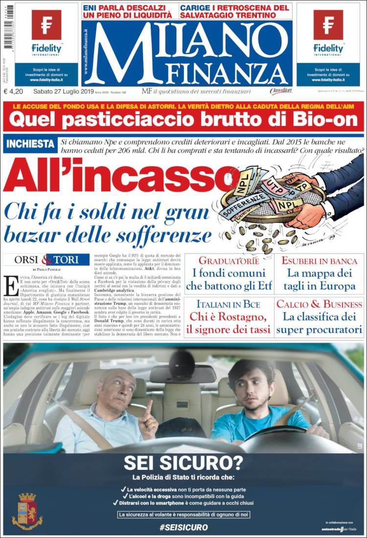 Portada de Milano Finanza (Italia)