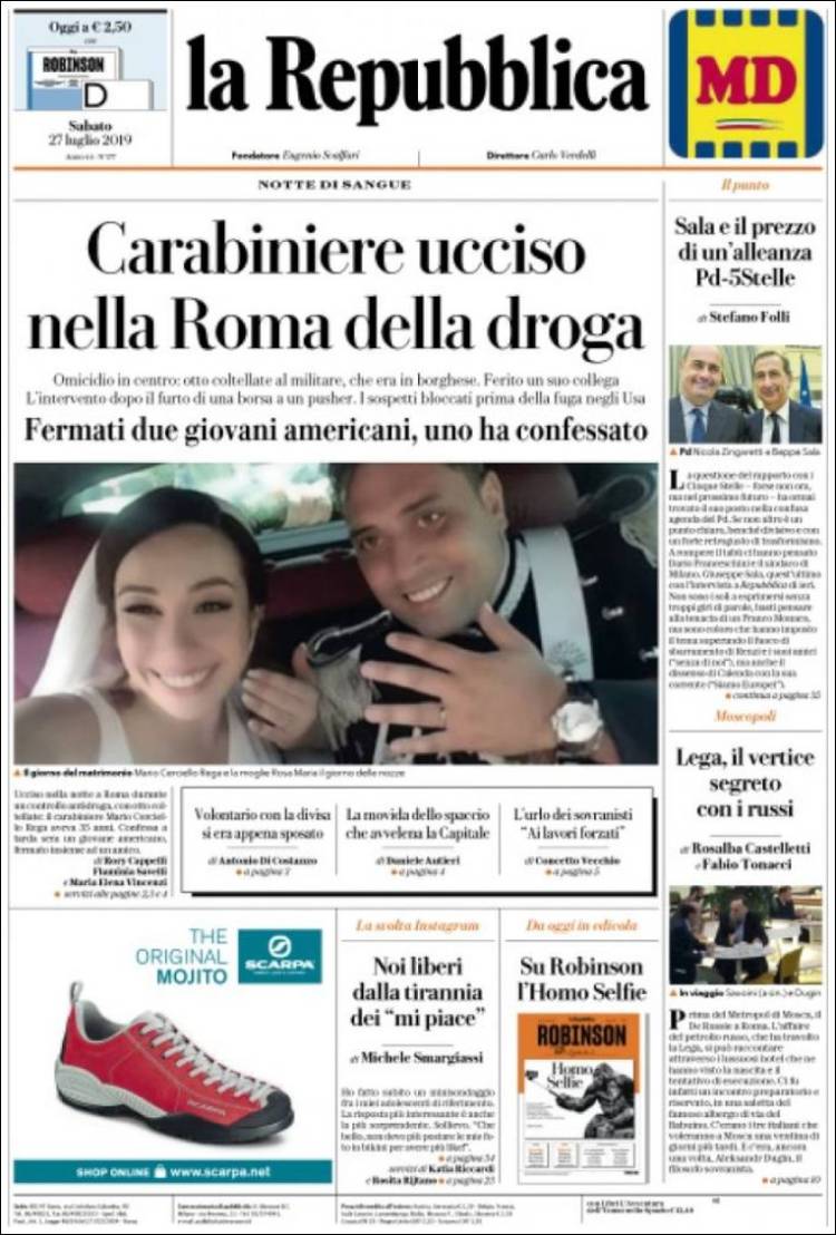 Portada de La Repubblica (Italia)