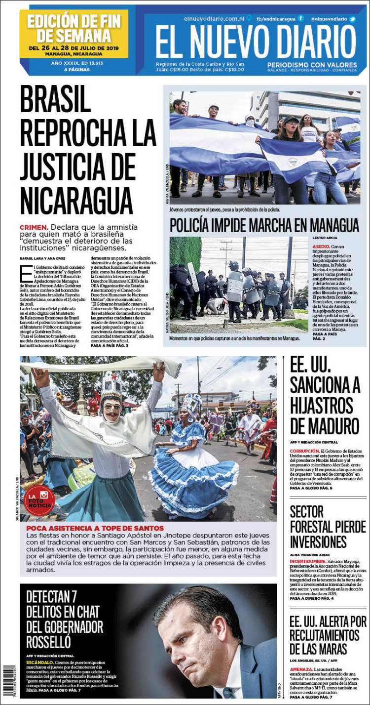 Portada de El Nuevo Diario (Nicaragua)