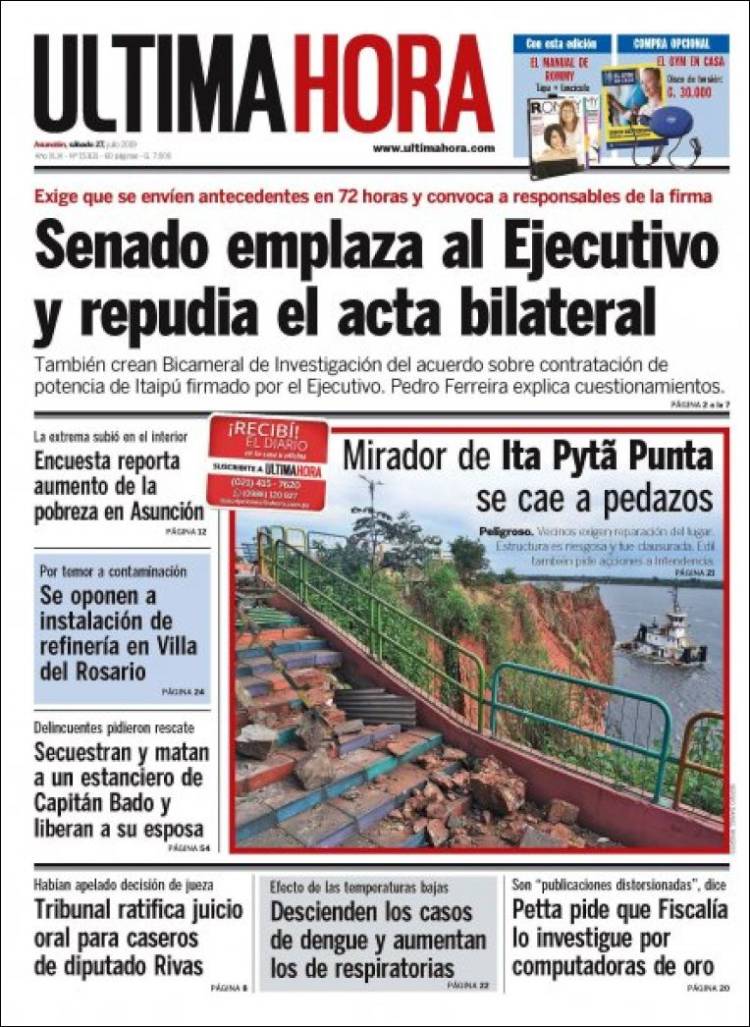 Portada de Última Hora (Paraguay)