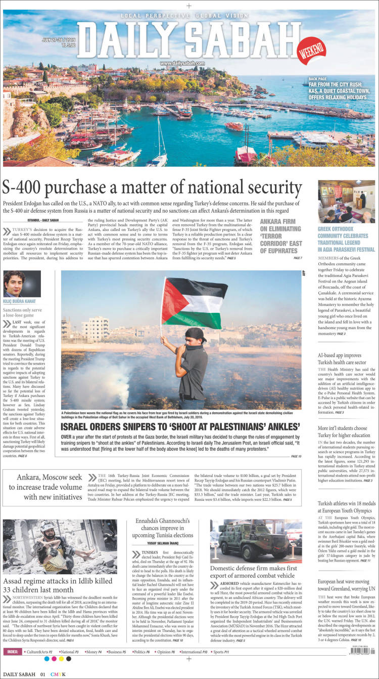 Portada de Daily Sabah (Turqu&iacute;a)