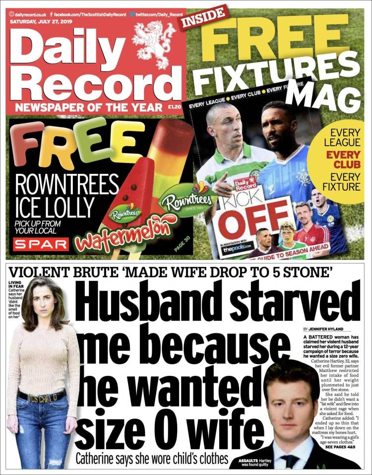 Portada de Daily Record (Reino Unido)