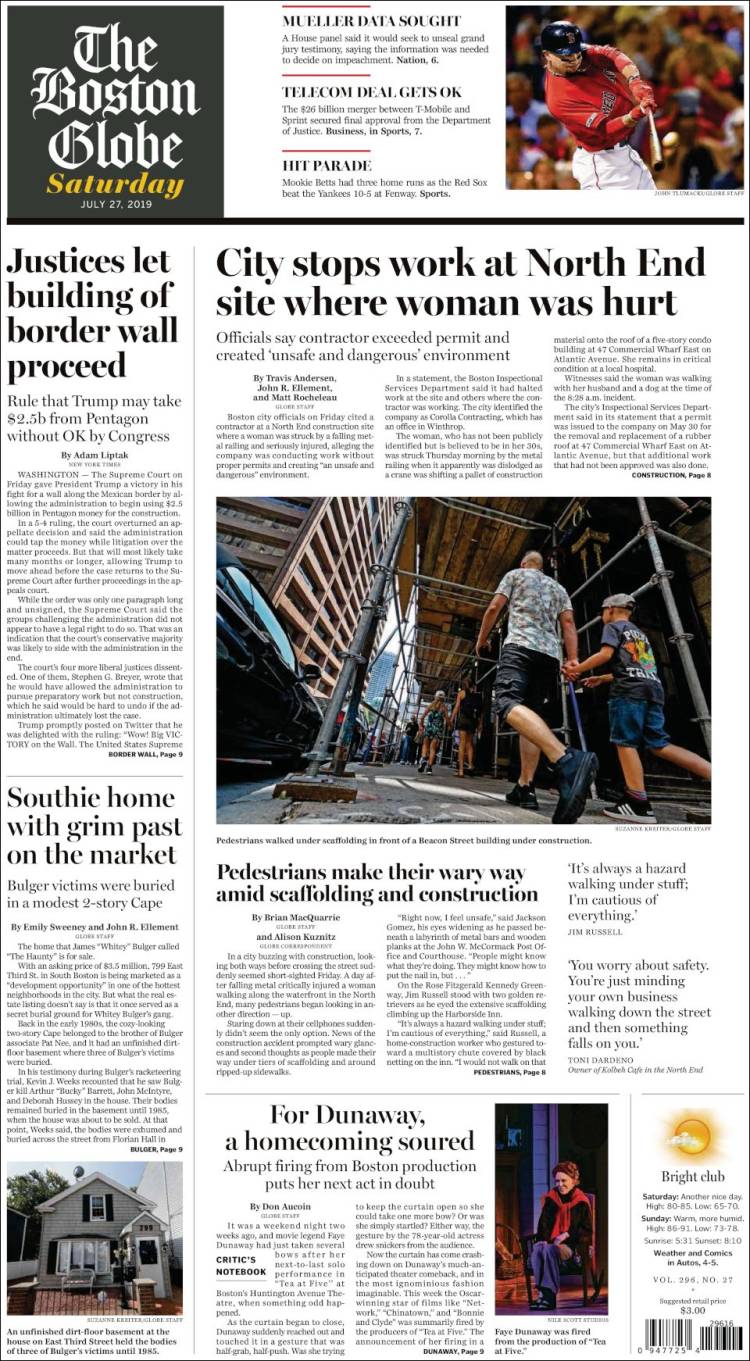 Portada de Boston Globe (USA)