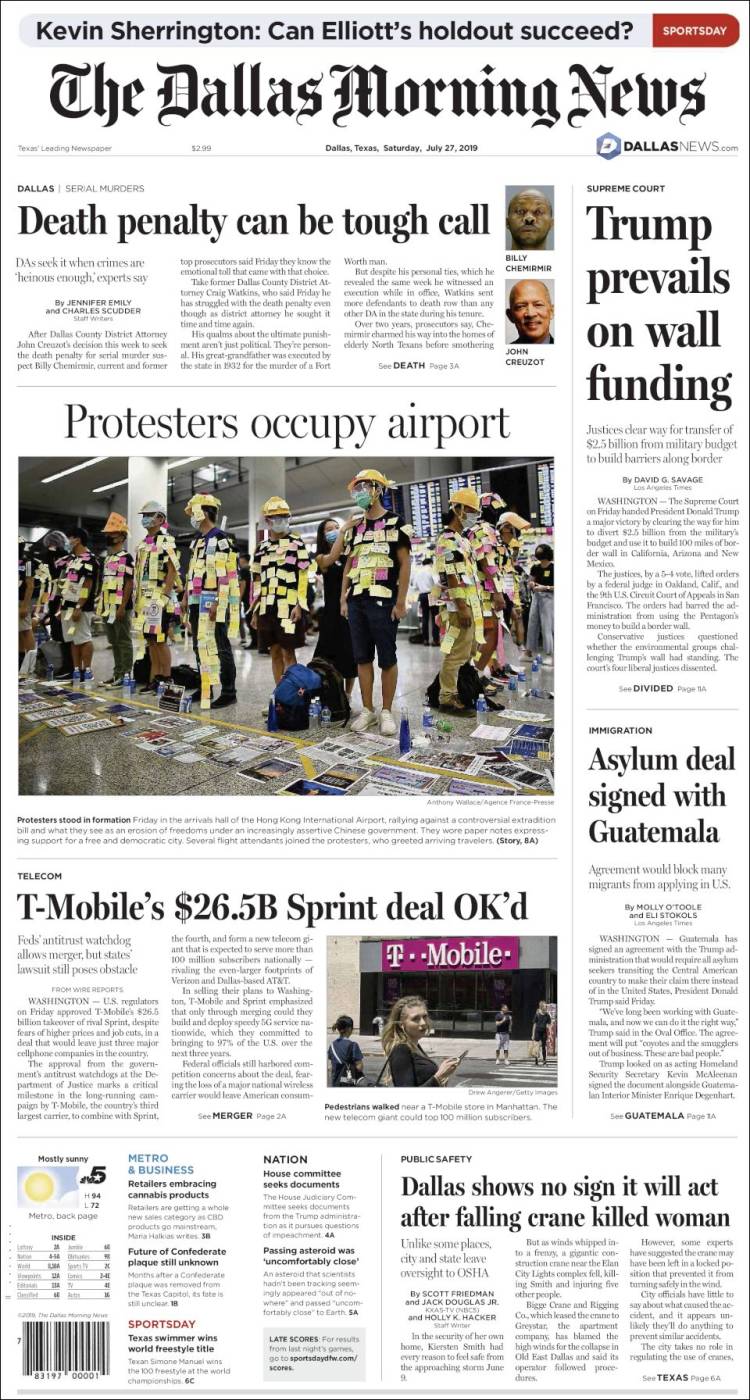 Portada de Dallas Morning News (USA)