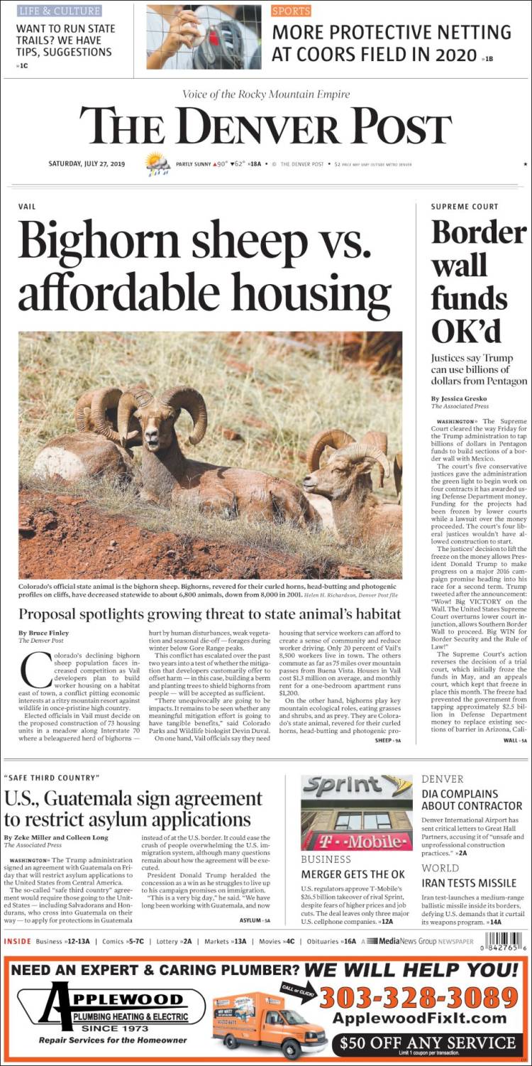 Portada de The Denver Post (USA)