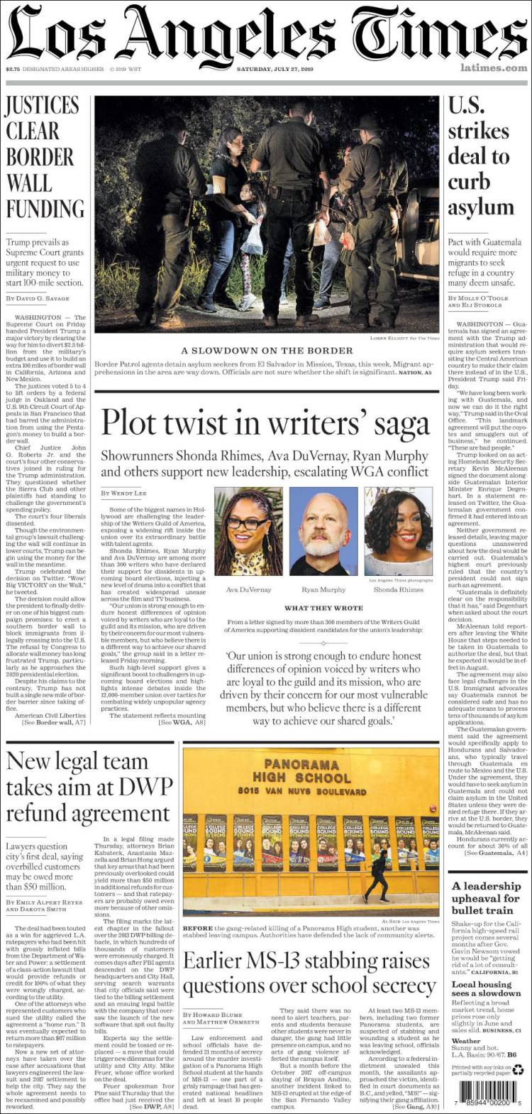 Portada de Los Angeles Times (USA)