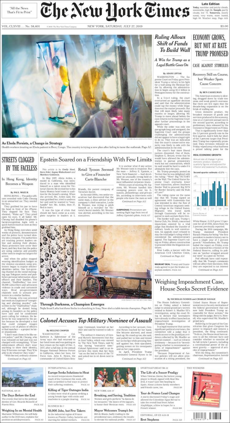 Portada de New York Times (USA)