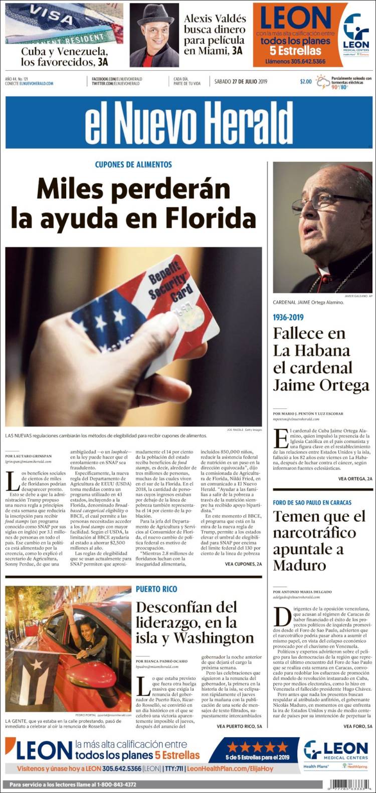 Portada de El Nuevo Herald (USA)