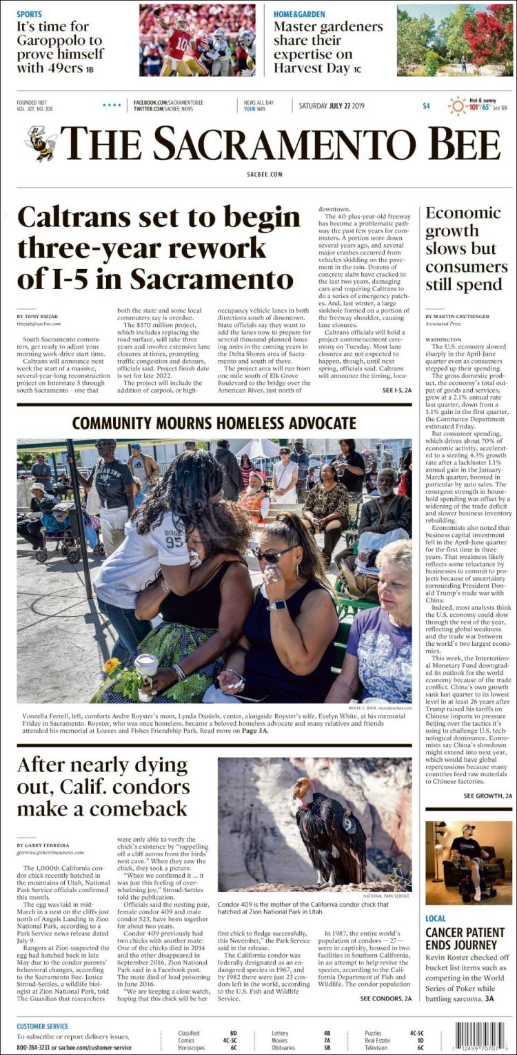 Portada de The Sacramento Bee (USA)