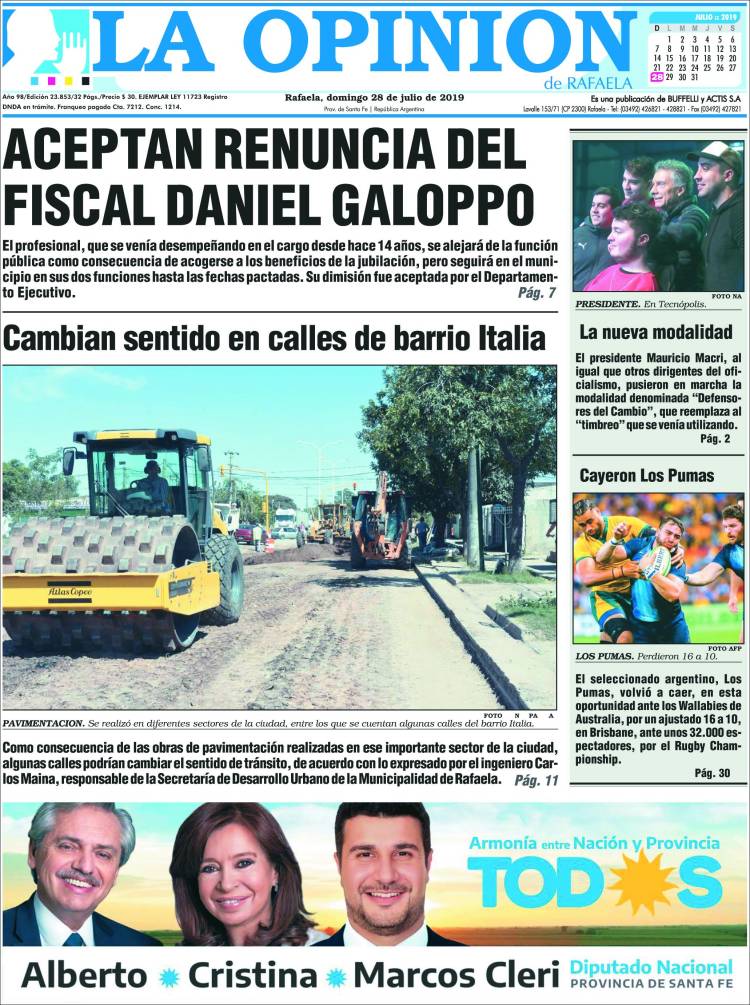 Portada de La Opinión (Argentine)