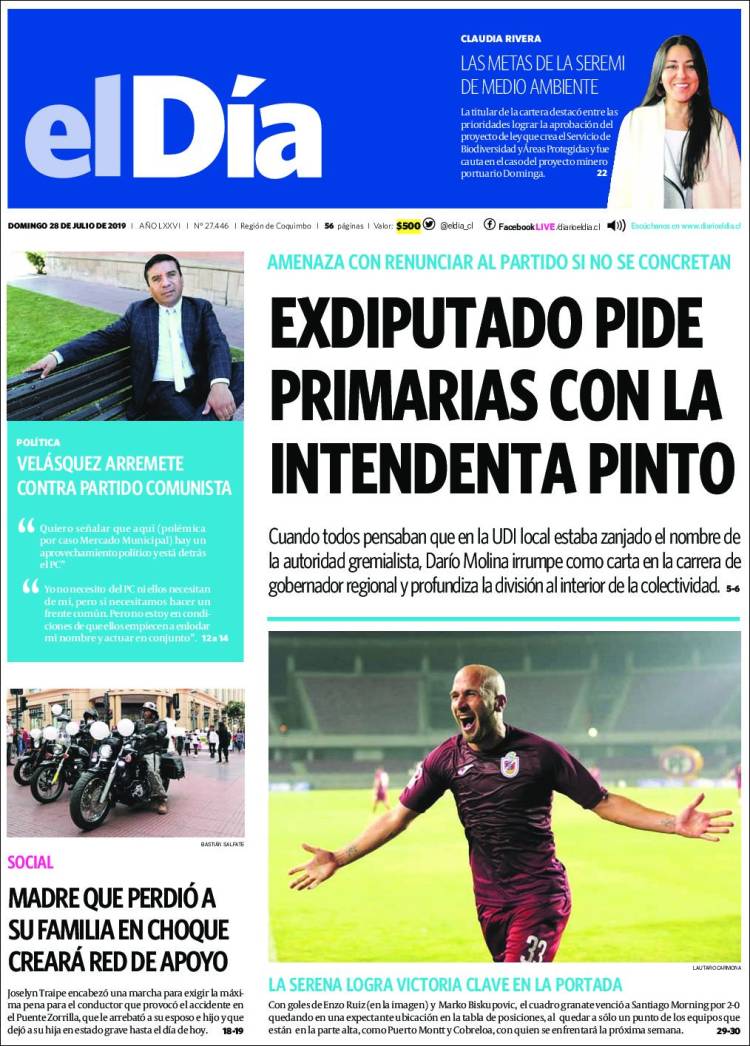 Portada de El Día (Chili)