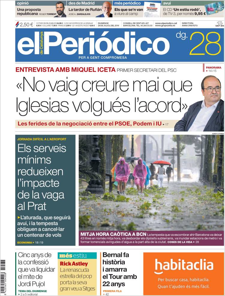 Portada de El Periódico de Catalunya (Espagne)
