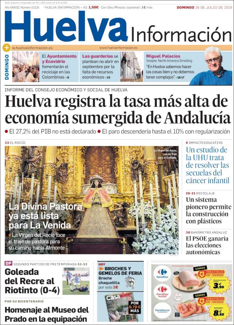 Portada de Huelva Información (Espagne)