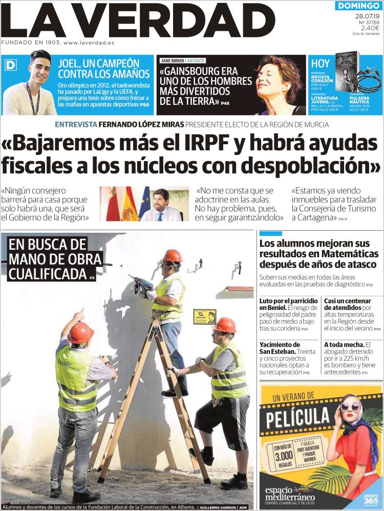 Portada de La Verdad de Murcia (Espagne)