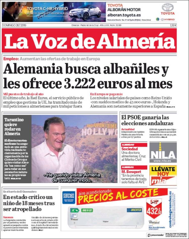 Portada de La Voz de Almería (Espagne)