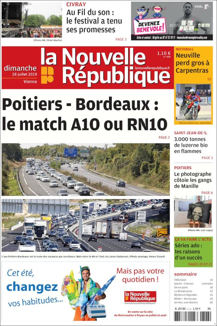 Journal La Nouvelle Republique France Les Unes Des Journaux De France Edition Du Dimanche 28 De Juillet De 2019 Kiosko Net