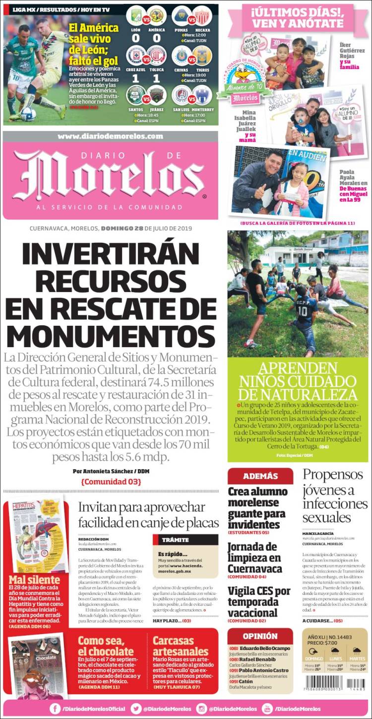 Portada de Diario de Morelos (Mexique)