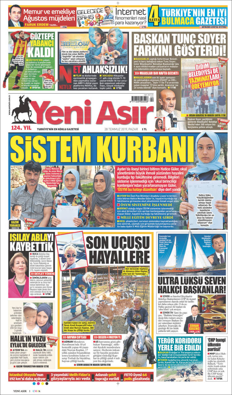 Portada de Yeni Asır (Turquie)