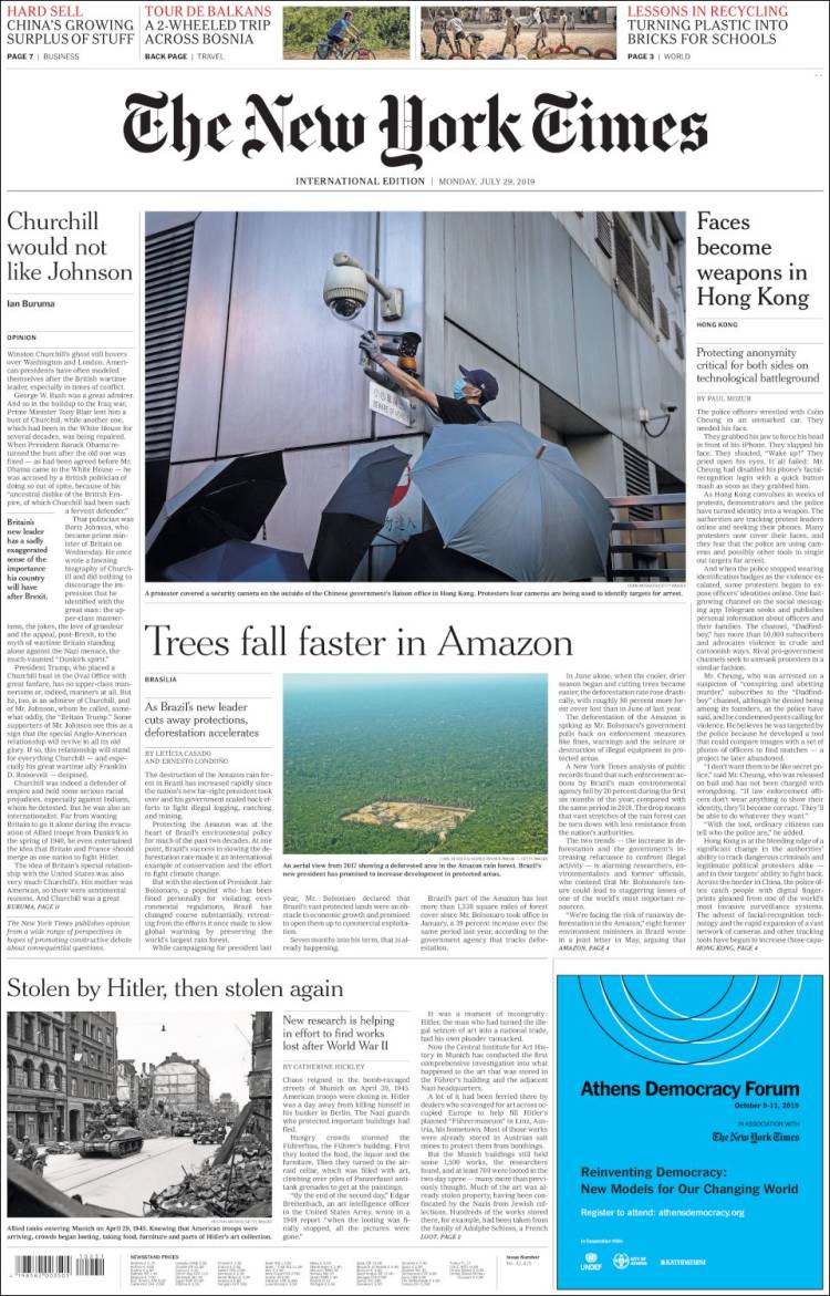 Portada de International New York Times (Europa)
