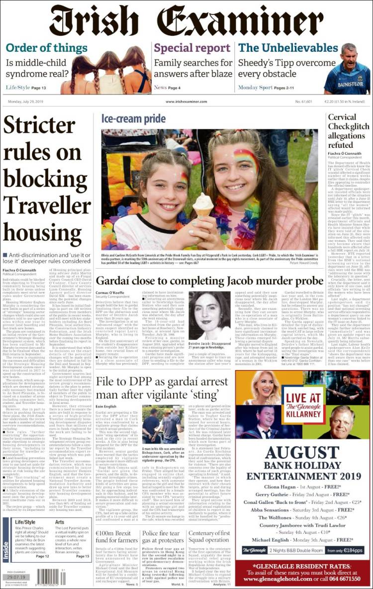 Portada de Irish Examiner (Irlanda)
