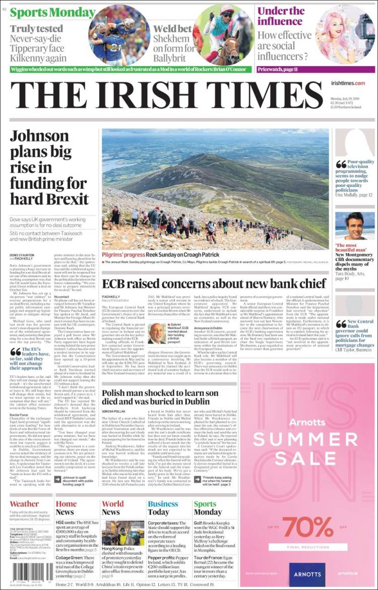 Portada de Irish Times (Irlanda)
