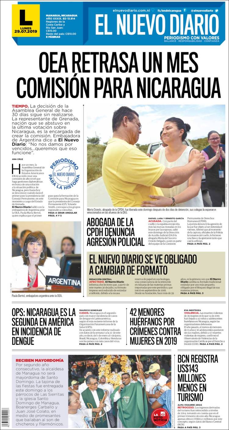 Portada de El Nuevo Diario (Nicaragua)