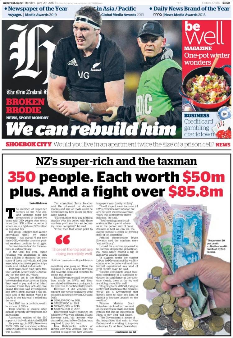 Portada de The New Zealand Herald (Nueva Zelanda)