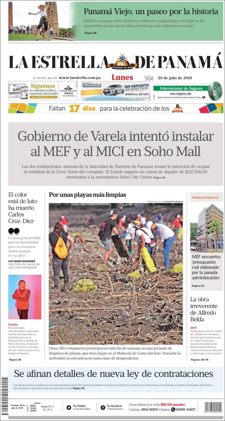 Portada de La Estrella de Panamá (Panam&aacute;)