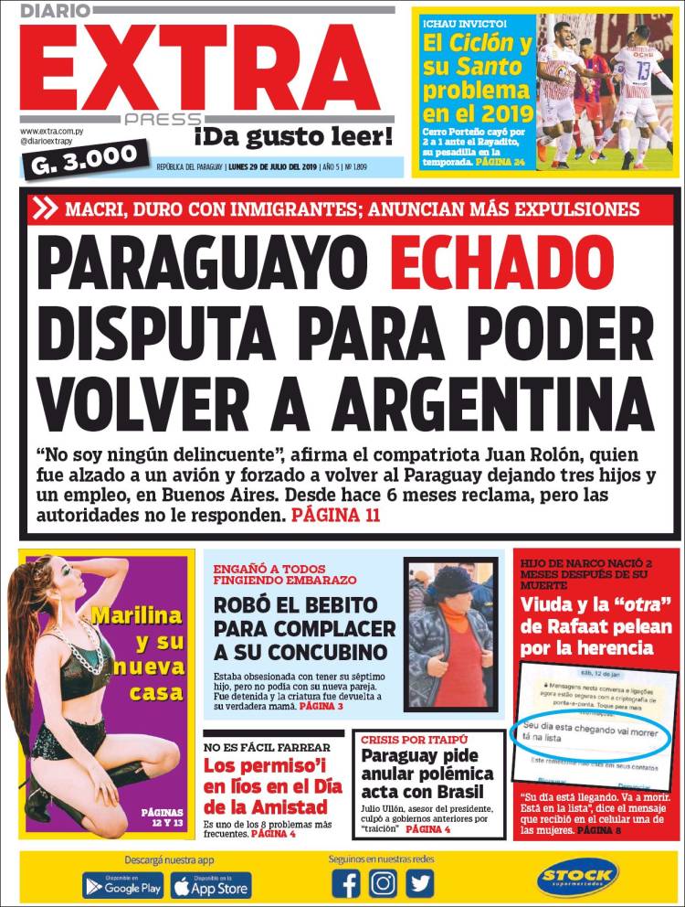 Portada de Diario Extra (Paraguay)