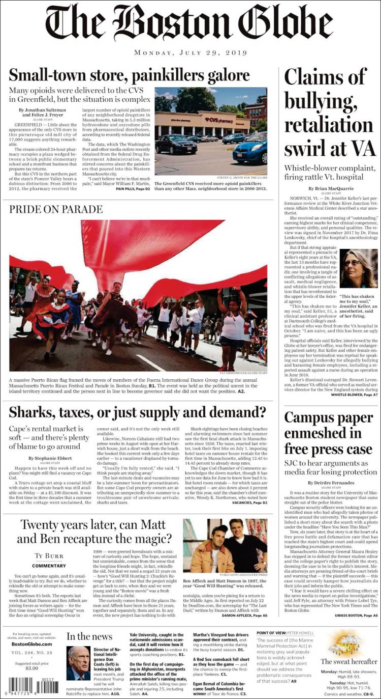 Portada de Boston Globe (USA)