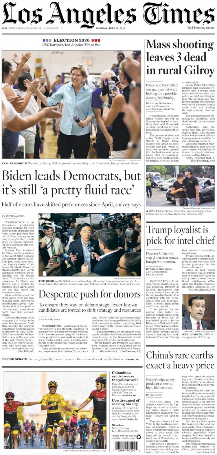 Portada de Los Angeles Times (USA)