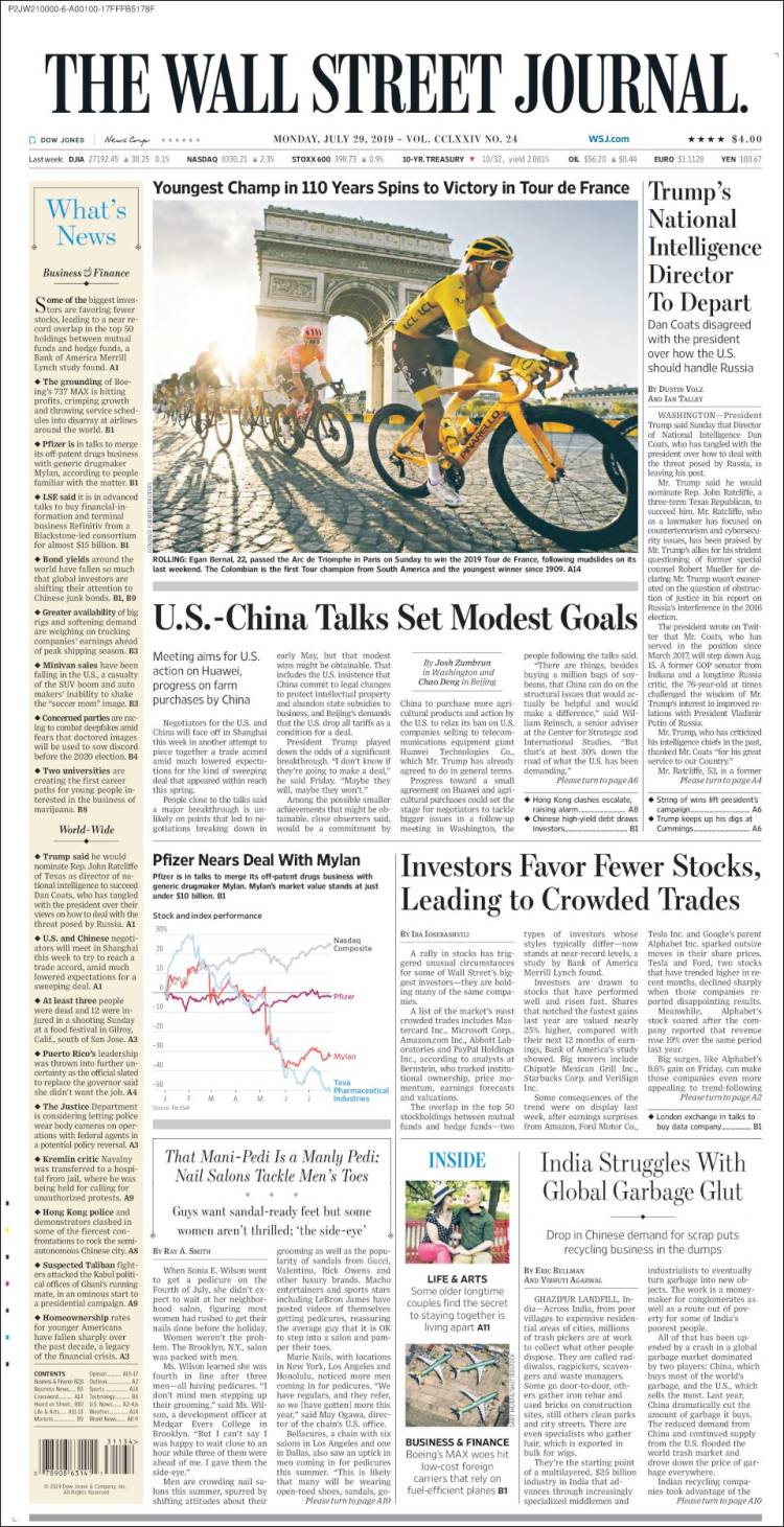 Portada de Wall Street Journal (USA)