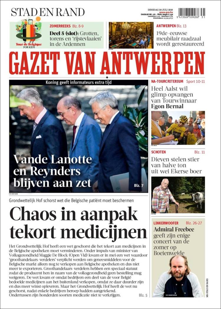 Portada de Gazet van Antwerpen (Belgium)